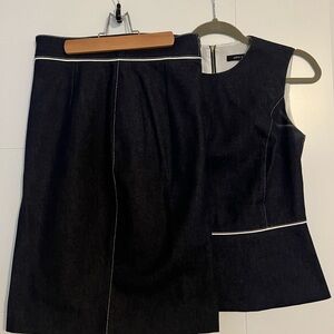 Dark Blue Denim Sleeveless Pencil Skirt and Top